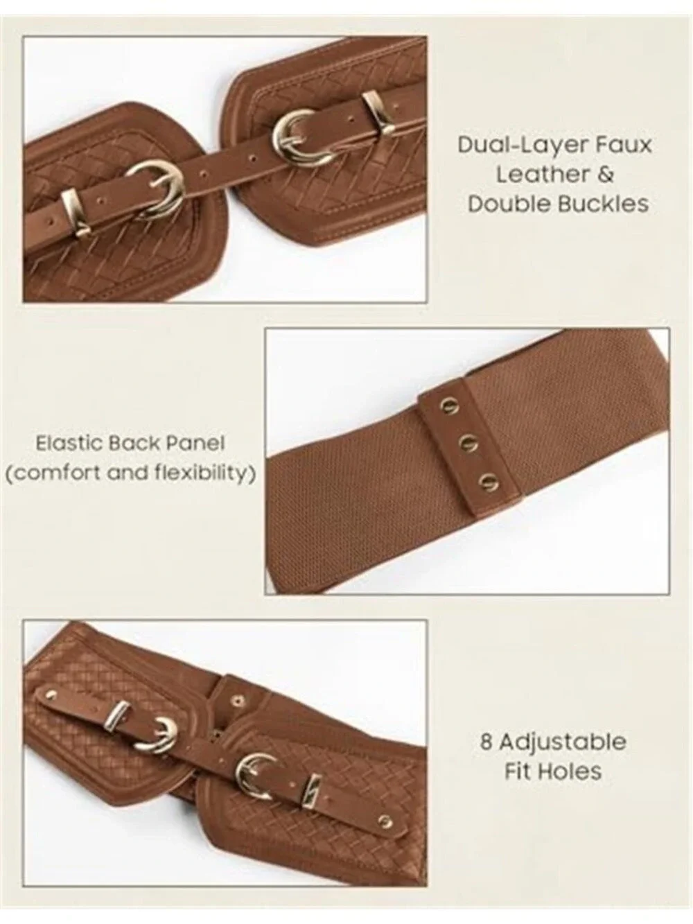 Wide Elastic Brown Belt Stretchy Corset Belt with Double Gold Buckle Waist Belt